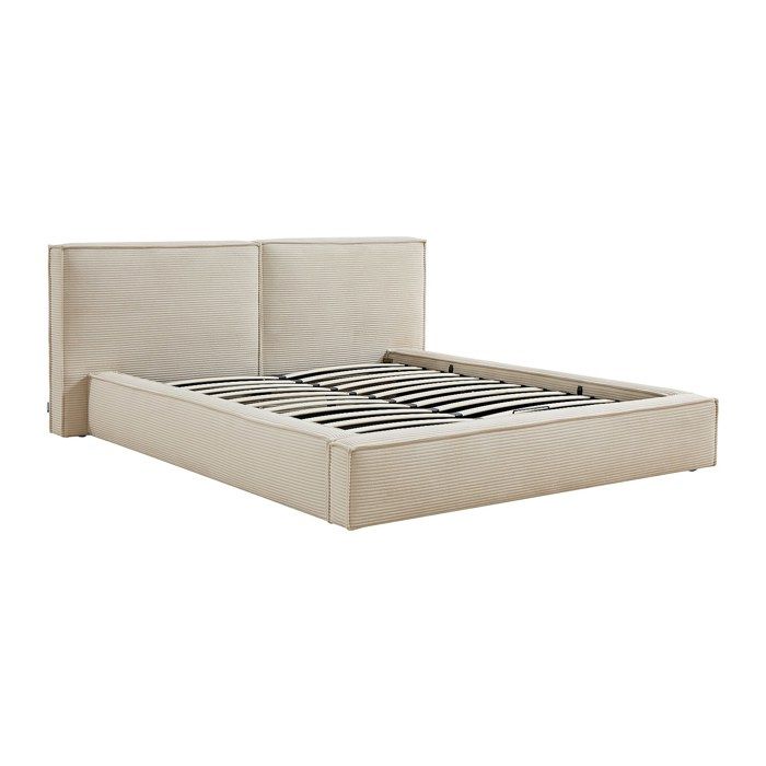 Lit coffre 160 x 200 cm – Velours côtelé – Beige - TAVESO