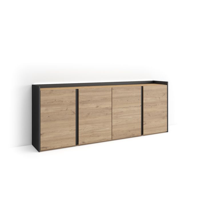 Buffet salon et cuisine 207x35x80cm 4 Portes LED Chêne et noir RF4638 composé de porte battante. Buffet salon et cuisine 207x35x80cm 4 Portes LED Chêne et noir RF4638 composé de porte battante.
