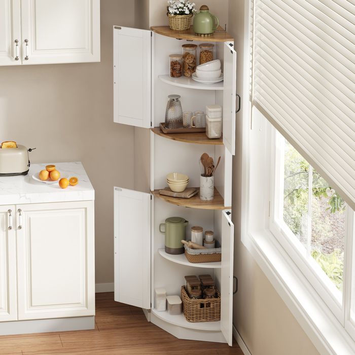Armoire Colonne dAngle avec 5 Niches et Dispositif Anti-Basculement Meuble de Rangement Gain de Place - 395x395x180 cm - Blanc