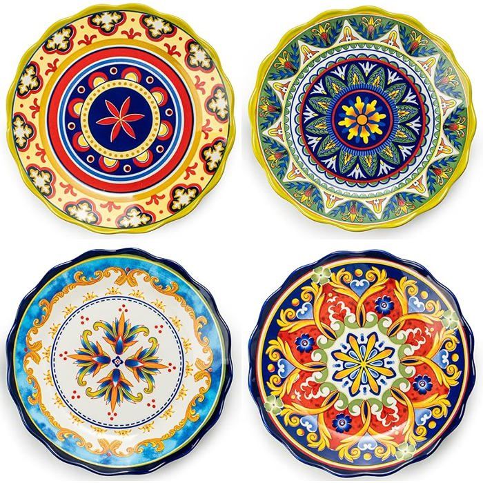 Assiette Plate à Dîner Assiettes de 4 Pièces Grande Assiette en Céramique - 27cm Style Multicoloré Passe au Assiettes SALADIER