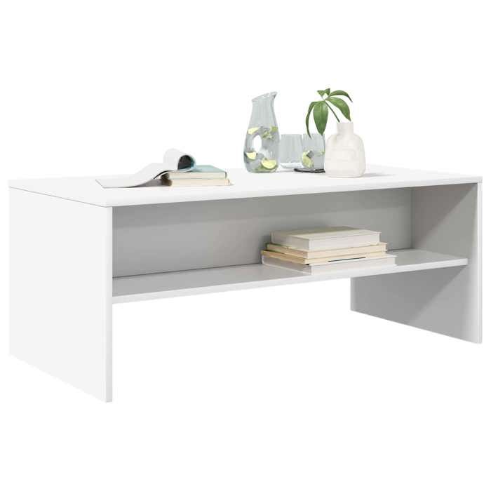 {Blanc}Table moderne - Table basse salon - Blanc 100x50x40 cm Bois dingénierie - Cadre robuste_9962