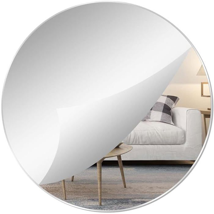 Miroir Rond en Verre 20x20cm Miroir Adhesif Mural Autocollant Petit Decoratif pour Vanité Salle de Bn Salon 20L x 20l cm