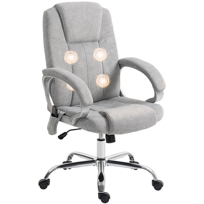 Fauteuil de bureau - HOMCOM - massant et chauffant - hauteur et accoudoirs réglables - 65 x 70 x 119 cm - velours - gris Fauteuil de bureau - HOMCOM - massant et chauffant - hauteur et accoudoirs réglables - 65 x 70 x 119 cm - velours - gris