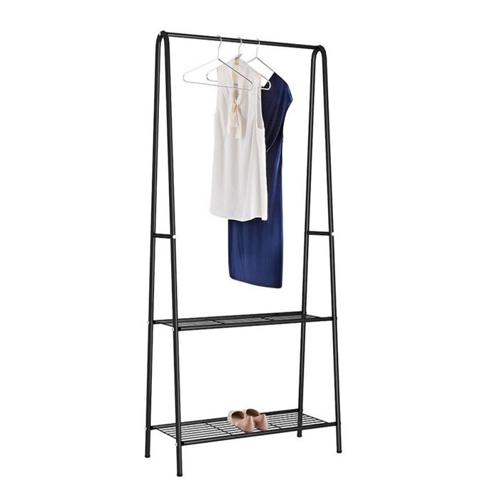 LVHCMFOHM Porte-Vêtements Métallique avec 2 Étagères - Penderie à Vêtement - 59 5x36 5x160 cm - pour Chambre/Entrée - Noir