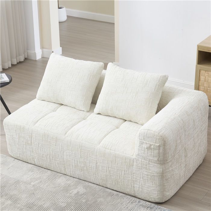 Canapé 2 places beige tout confort sans montage requis coussin inclus + rangements latéraux pratiques Canapé 2 places beige tout confort sans montage requis coussin inclus + rangements latéraux pratiques