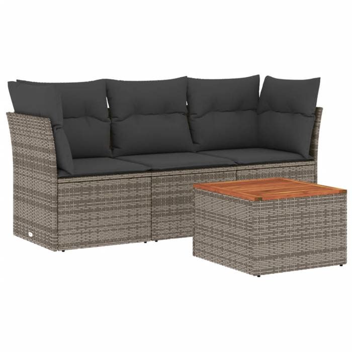 Salon de jardin - vidaXL - Lot de 4 - Gris - 1 table 2 canapés d’angle 1 canapé central - résine tressée - 62x62x69 cm - Modulable
