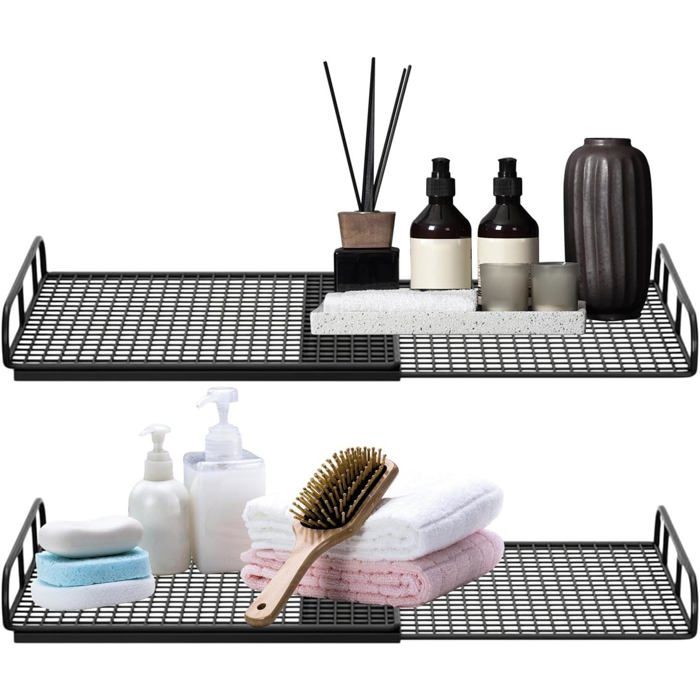 Étagère télescopique pour penderie - KAGOLOW - Cadre métallique - Réglable de 38 1 à 62 cm - Noir - Lot de 2