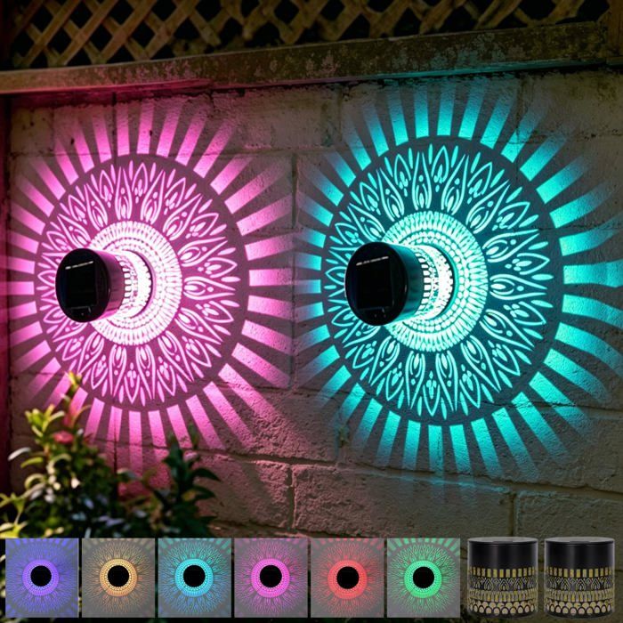 Lanternes Solaires D 2 Pièces Lampe Solaire Exterieur Decorative Appliques Murales Solaires Mandala Lampe Solaire Exterieurs