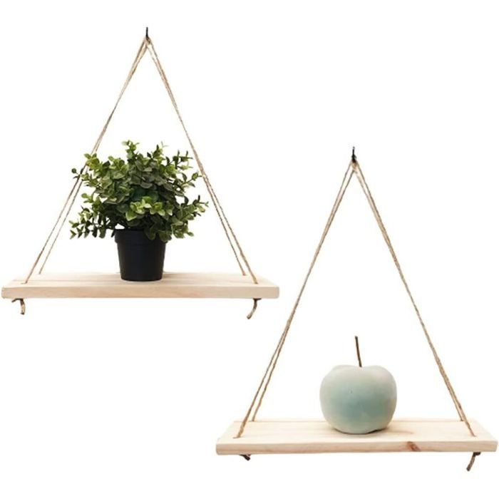 2pcs Etagère murale suspendue - Décoration tendance en bois recyclé Patère incluse - Intérieur et extérieur - 35 cm x 14 cm