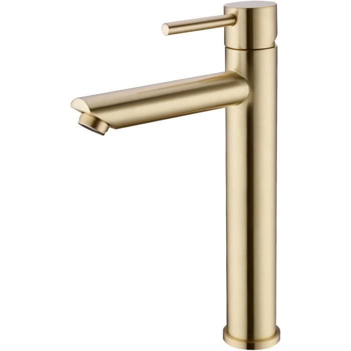 PORUGE Mitigeur Lavabo Noir Laiton Massif – Robinet Salle De Bain Classique Monotrou, Cartouche Céramique, Économie D'Eau, Design Moderne