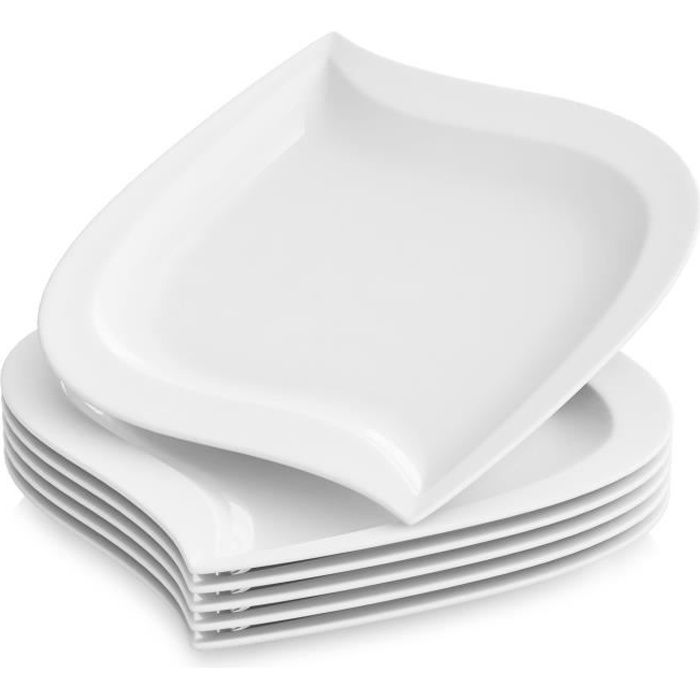 6pcs Assiettes Plates Vaisselles Assiette Carrée Porcelaine Plat Service de Table Malacasa Série ELVIRA