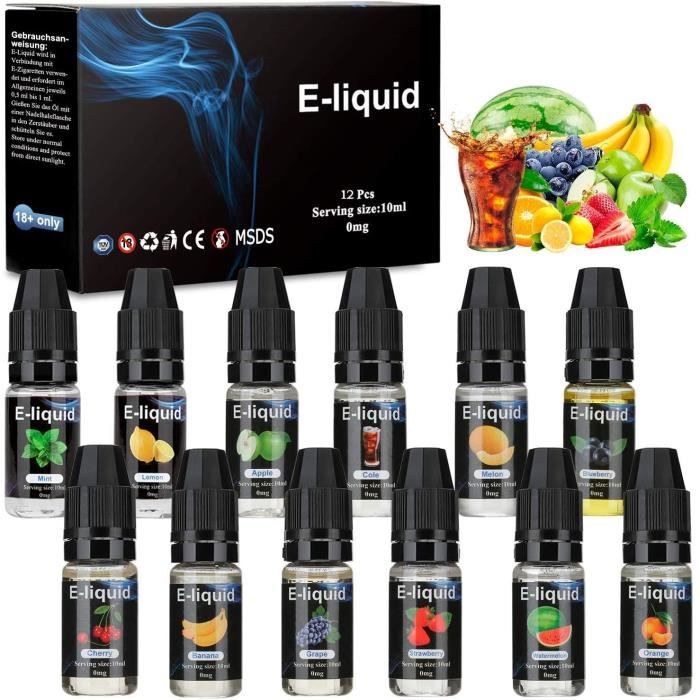 12 X 10ml E-liquide pour Cigarette Electronique Liquide sans Nicotine ni  Tabac avec 50% VG 50% PG de Fruits LBQ67 - Cdiscount Au quotidien