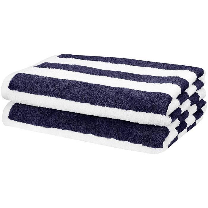 Serviette De Plage Imprimé Ancre Nautique - 180 X 100 Cm, Rayures Bleu Marine Et Blanc - Adulte