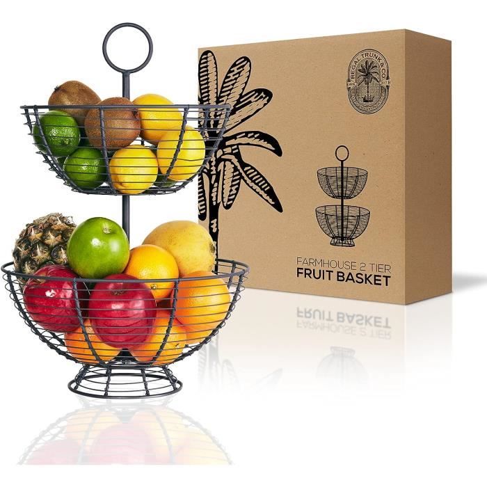 YOPEUC Corbeille à fruits en bambou - 2 étages - En bambou - 2 étages - Amovible - Pour comptoir à légumes, pain, collation