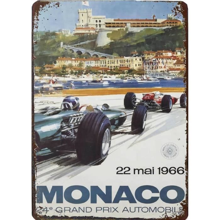 PLAQUE EN ÉTAIN GRAND PRIX MONACO COURSE AUTOMOBILE RETRO VINTAGE 30X20 CM