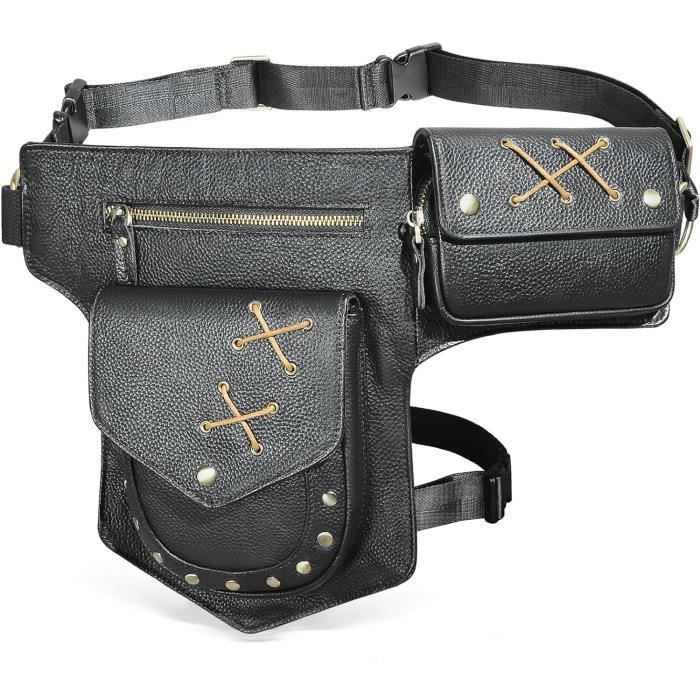 Toile Imperm?�able + Cuir V?�ritable Moto Fanny Sac De Taille Waist Bag Cuisses Sacs Pour Les 