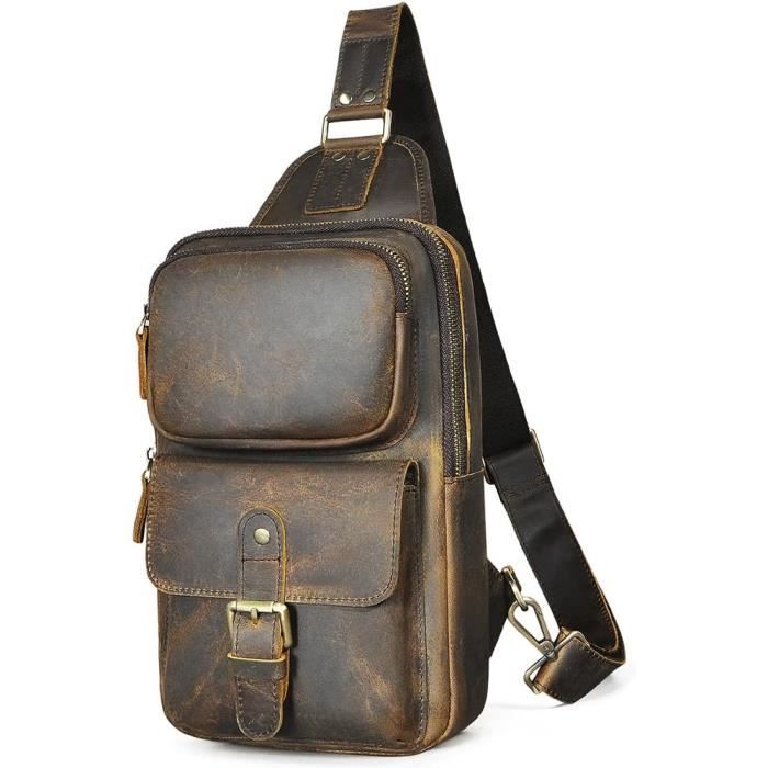 Sac à Bandoulière Triangulaire Vintage En Toile Et Cuir Pour Homme Et