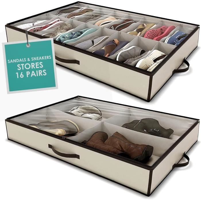 Organiseur De Chaussures Lifewit 12-16 Paires - Boîtes Pliables Avec Couvercle Transparent, Pour Placard