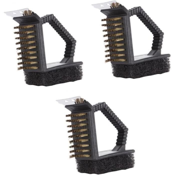 Omnikryp Set De 3 Brosses De Nettoyage Pour Barbecue - Têtes Laiton Et Acier Inox, Manche Anti-chaleur, 26 Et 30 Cm, Idéal Tous Types De Gril