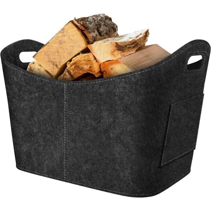 Panier à Bûches XL En Feutre - 55L Pliable, Rangement Bois Cheminée (gris)