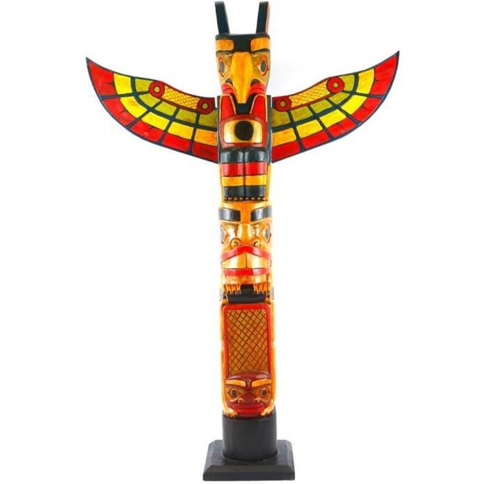 Totem Indien En Bois Massif Coco Papaya – 50 Cm – Multicolore – Neuf