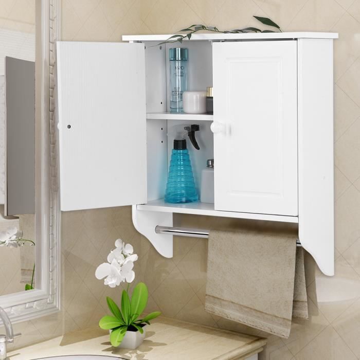 Armoire De Toilette Mural Organisateur De Rangement En Bois Meuble