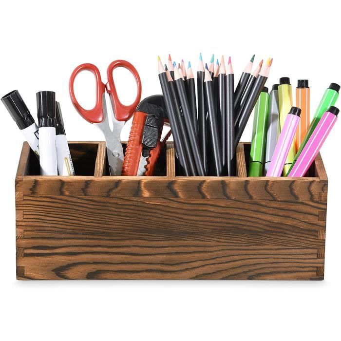 LIPorte Stylo Bureau, Organisateur de Stylo en Bois avec 4