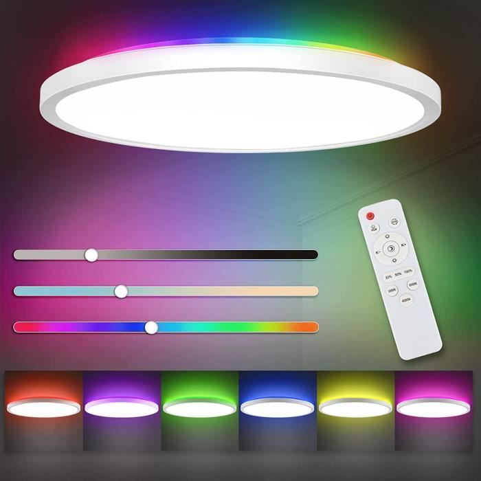 Plafonnier LED RGB Dimmable 24W Ø30cm – Télécommande, 3000K-6500K, Modes Ambiance, Pour Chambre Salon Enfant