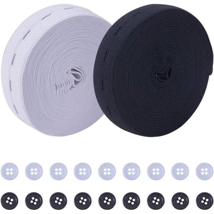 2 Rouleaux Bande Élastique Couture 30mm X 10m Noir Et Blanc - Élastique Large Pour Jupe, Pantalon Et Bricolage