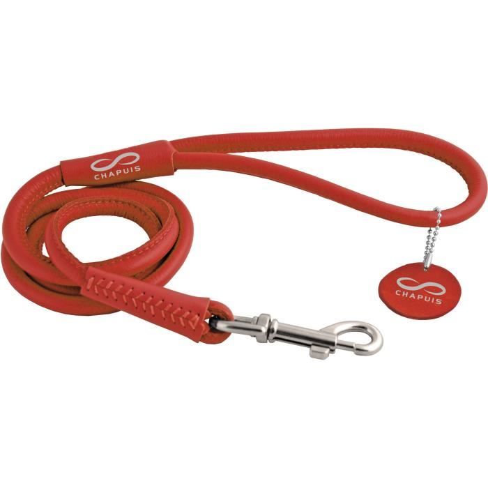 Laisse ronde Glamour XS en cuir pour chien et chat - CHAPUIS SELLERIE - Rouge - Ø 4 mm x 1,22 m