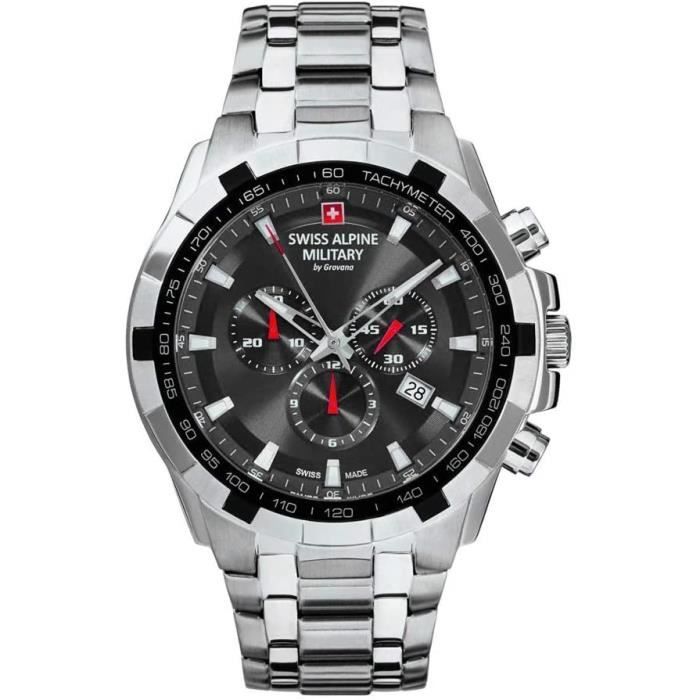 Montre - Swiss Alpine Military - 7043.9137SAM - Chronographe - Bracelet en métal - Cadran noir lumineux Montre - Swiss Alpine Military - 7043.9137SAM - Chronographe - Bracelet en métal - Cadran noir lumineux