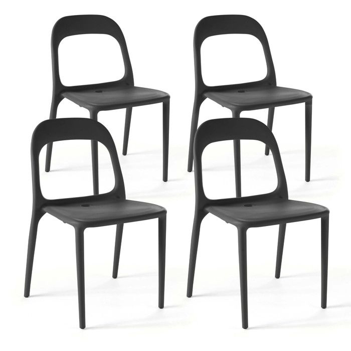 Lot de 4 chaises en plastique noir Milan - Oviala Lot de 4 chaises en plastique noir Milan - Oviala