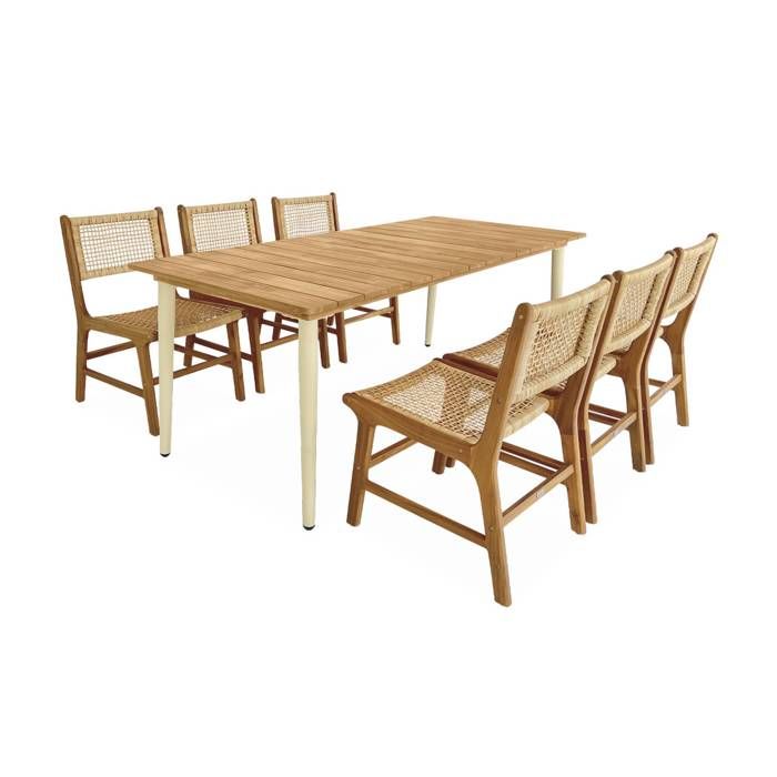 table de jardin bois et métal ivoire maringa - sweeek - longueur fixe - extérieur - blanc - jardin