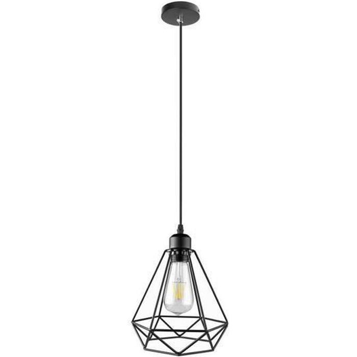 Suspension Cage Forme Diamant Contemporain 85-240V (Ampoules non inclus) - Corde Ajustable-Luminaire Salle à Manger Bar Salon