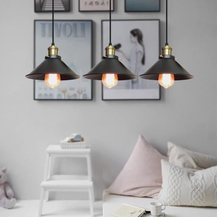 iDEGU Industriel Suspension Luminaire Rétro Lustre Plafonnier Vintage Noir pour Restaurant Salon Chambre Cuisine Bar Couloir