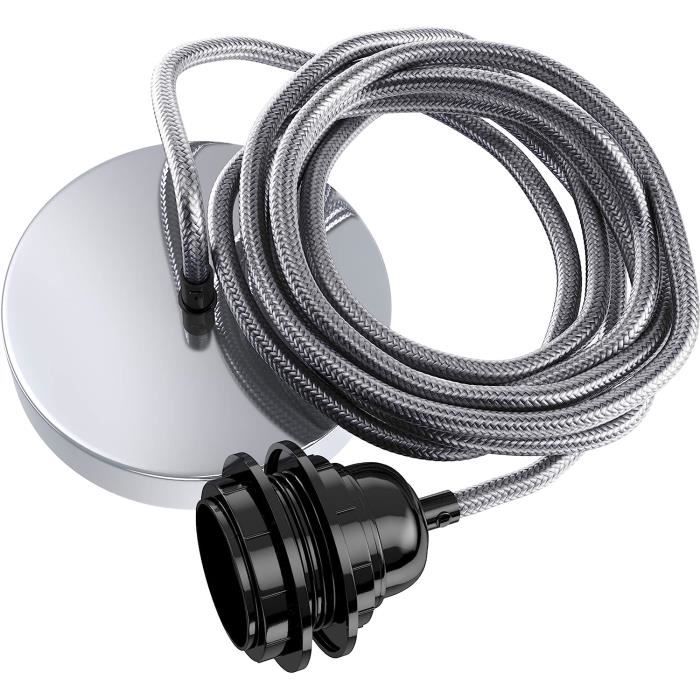 Câble Suspension Luminaire Gris Métal Fil Electrique En Tissu 2,5M