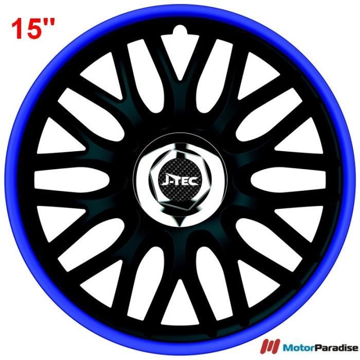 Lot De 4 Enjoliveurs Action Noir/Bleu - Pour Jantes 15 Pouces