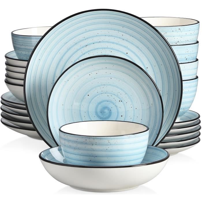 vancasso Série BONBON-BL, 24 Pièces Service de Table en Céramique, Service Complet  pour 6 Personnes Bleu