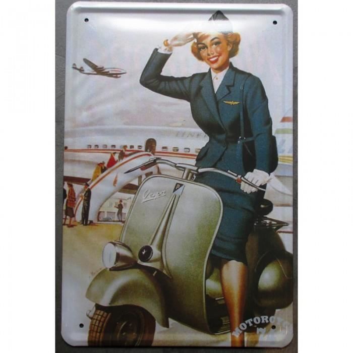 Plaque Pin Up Vespa Hotesse De L Air Scooter Tole Deco Bar Cdiscount Maison