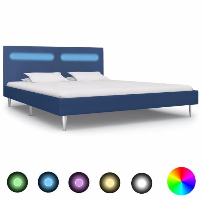 lit grand - cadre de lit avec led bleu tissu 160 x 200 cm - moderne style industriel
