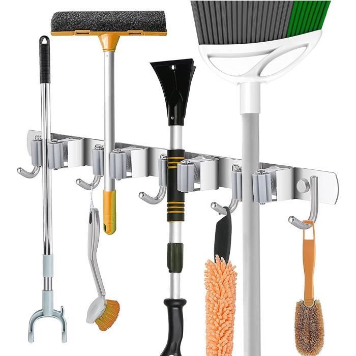 Accroche Balai Mural SHYOSUCCE Porte Balai Mural En Acier Inoxydable, Avec 3 Emplacements Et 4 Crochets Pour Cuisine, Salle De Bain, Garage Et Jardin, Noir Balai De Porte