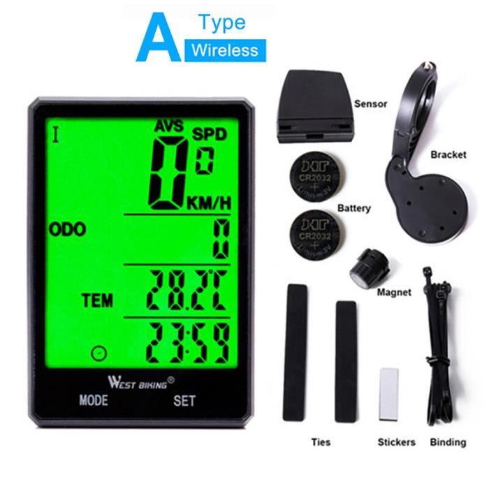 Compteur de vélo sans fil étanche IPX7, compteur de vitesse multifonctionnel, odomètre avec