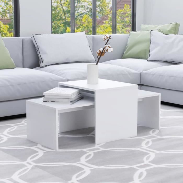 Table basse vintage rétro - Blanc - Ensemble de tables basses - Aggloméré - Moderne