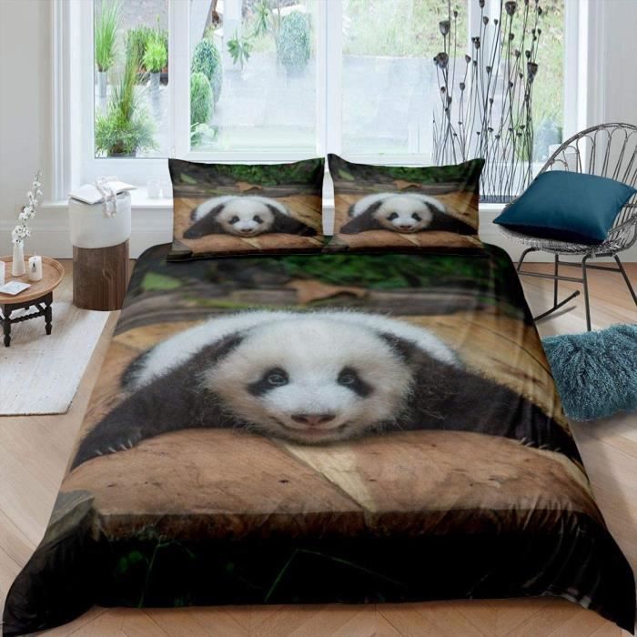 Housse De Couette - Panda - 220x240 Cm - Microfibre 3D - 2 Taies D