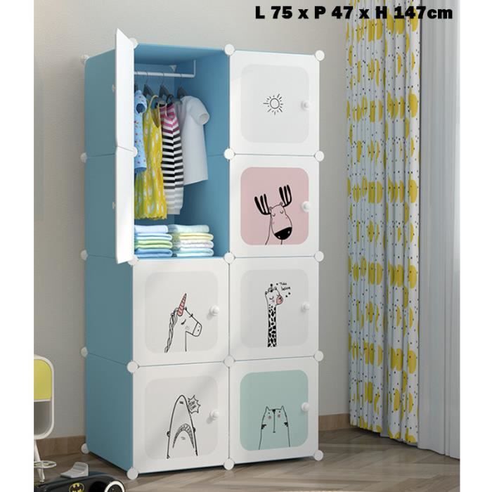 Armoire Penderie Bleu Meuble Plastique Rangement Enfant Avec