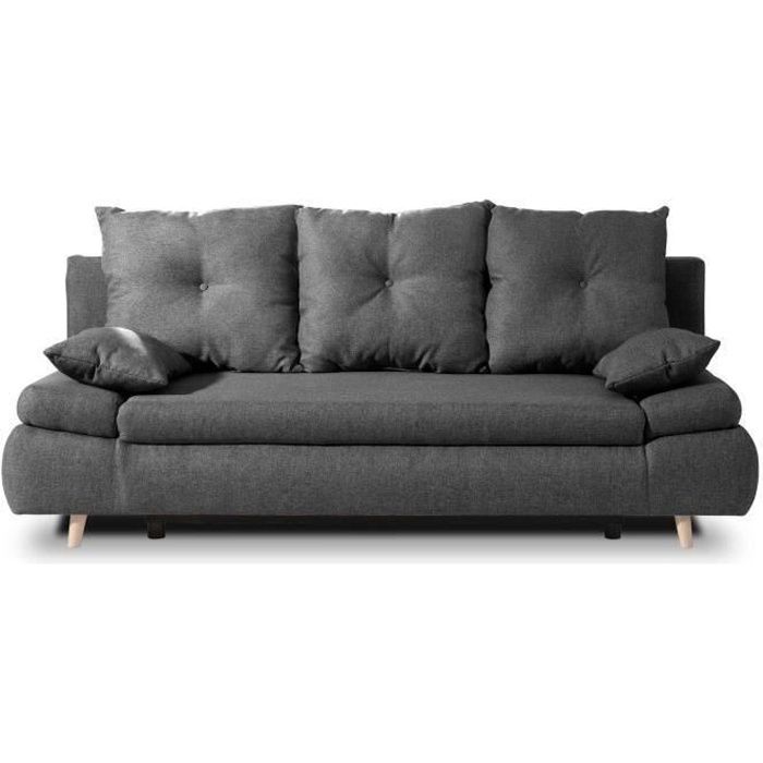lars canape droit 3 places convertible avec coffre de rangement style scandinave couleur gris fonce cdiscount maison