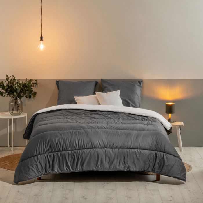 Couette bicolore imprimée chaude 220x240cm Chaleureuse - Réversible - Microfibre douce - BLEU CALIN