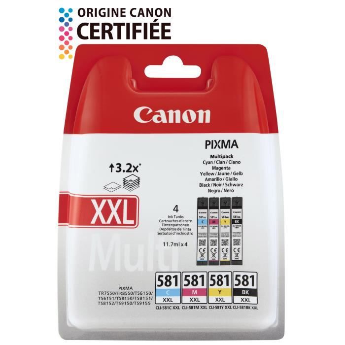 CANON CLI-581XXL C/M/Y/BK Multi Pack - Pack de 4 - 11.7 ml - Very High Yield - Noir, Jaune, Cyan, Ma