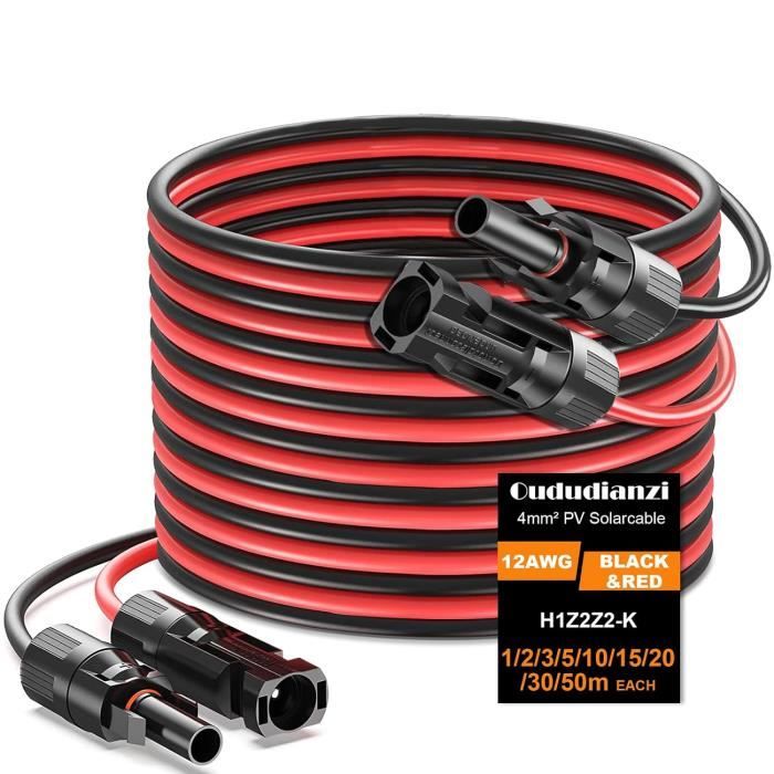 Câbles D'extension Pour Panneaux Solaires 12 AWG (4mm²) - 5m, Connecteurs Mâle/femelle, Certifiés