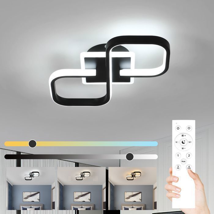 DELIPOP Plafonnier LED 40W 3900LM Noir – Design Moderne Dimmable avec Télécommande 3000-6500K pour Salon Chambre